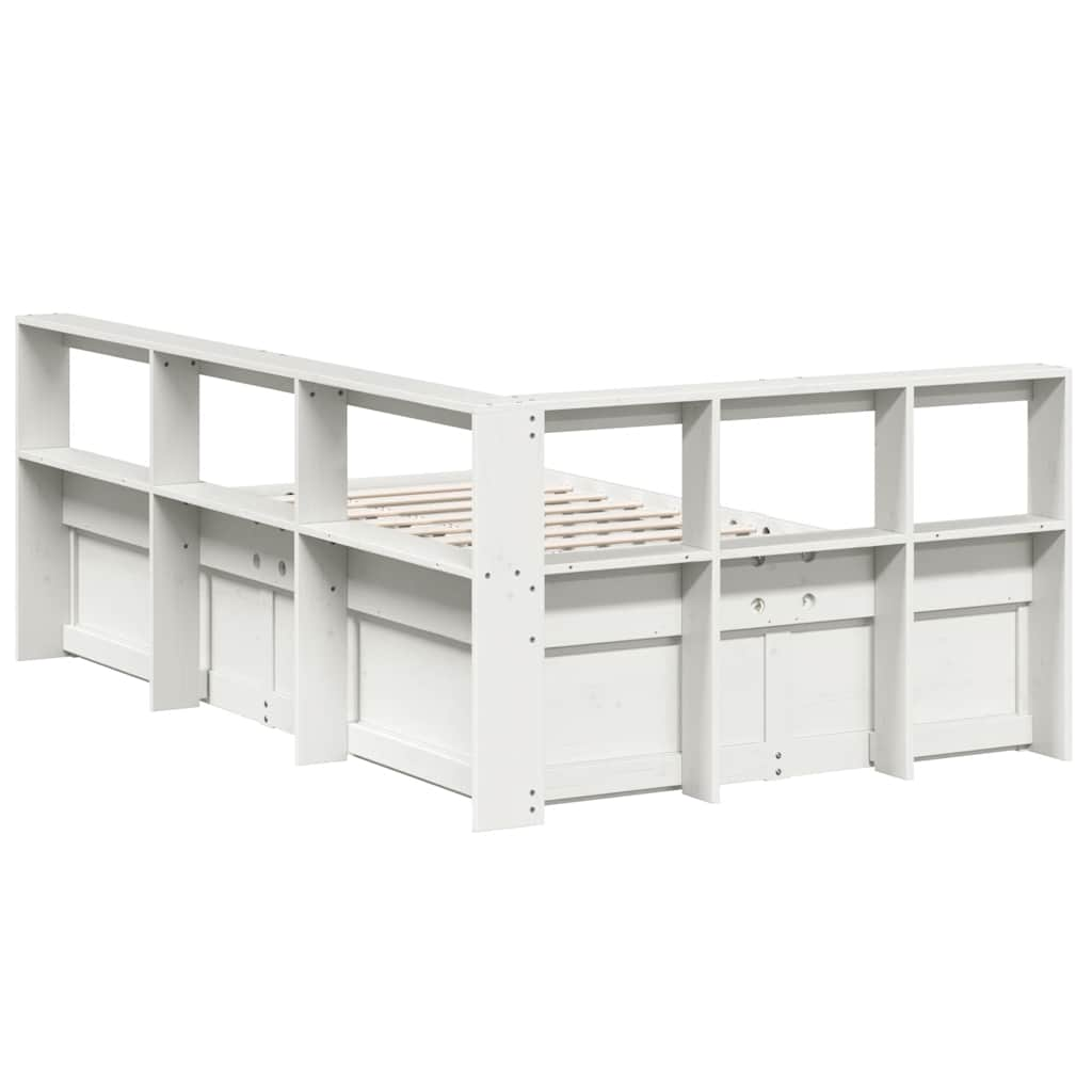 vidaXL Cama con estantería sin colchón madera maciza blanca 120x200 cm