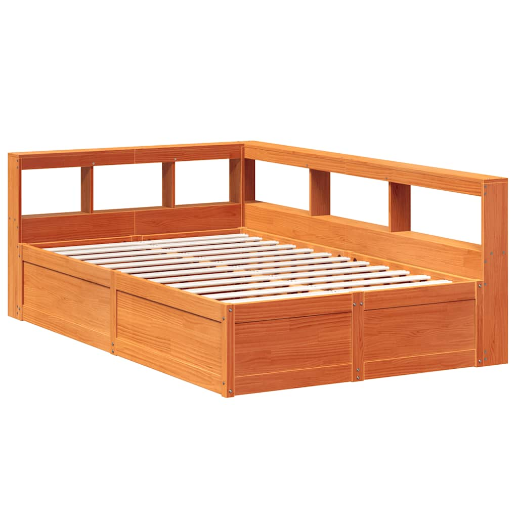 vidaXL Cama con estantería sin colchón madera maciza marrón 120x200cm