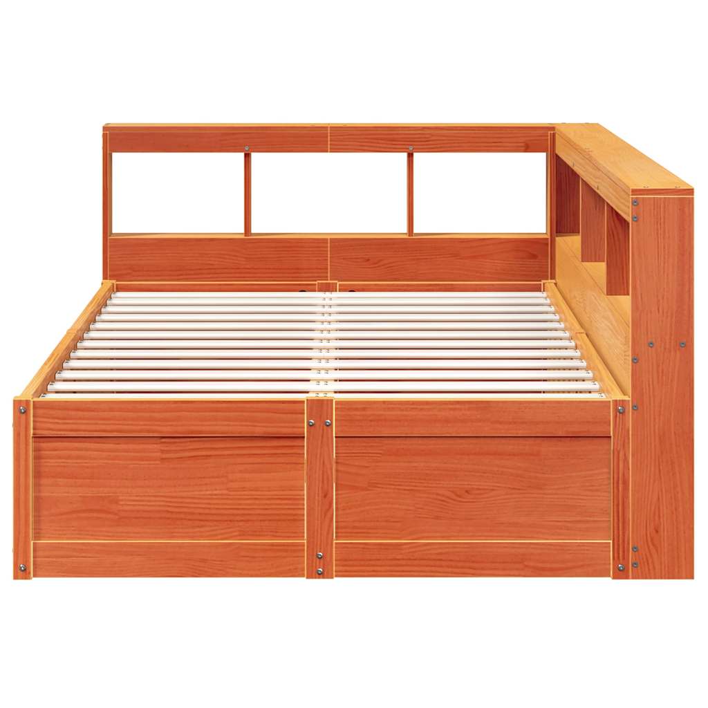 vidaXL Cama con estantería sin colchón madera maciza marrón 120x200cm