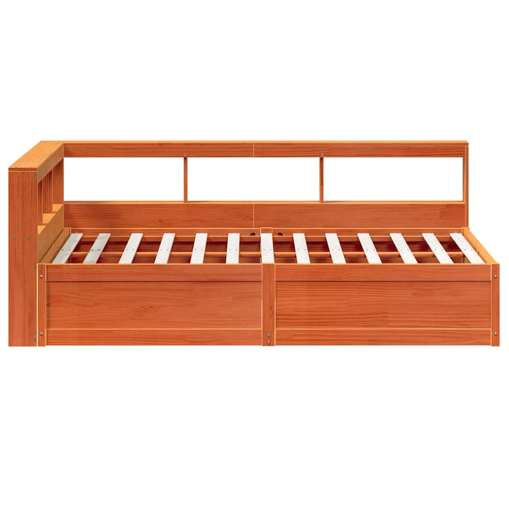 vidaXL Cama con estantería sin colchón madera maciza marrón 120x200cm