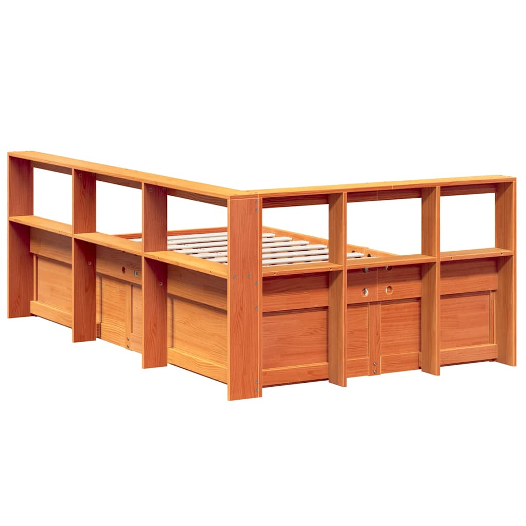 vidaXL Cama con estantería sin colchón madera maciza marrón 120x200cm