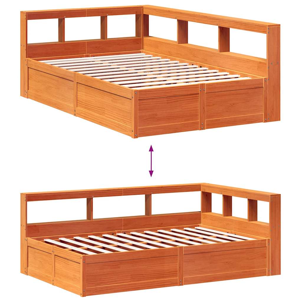 vidaXL Cama con estantería sin colchón madera maciza marrón 120x200cm