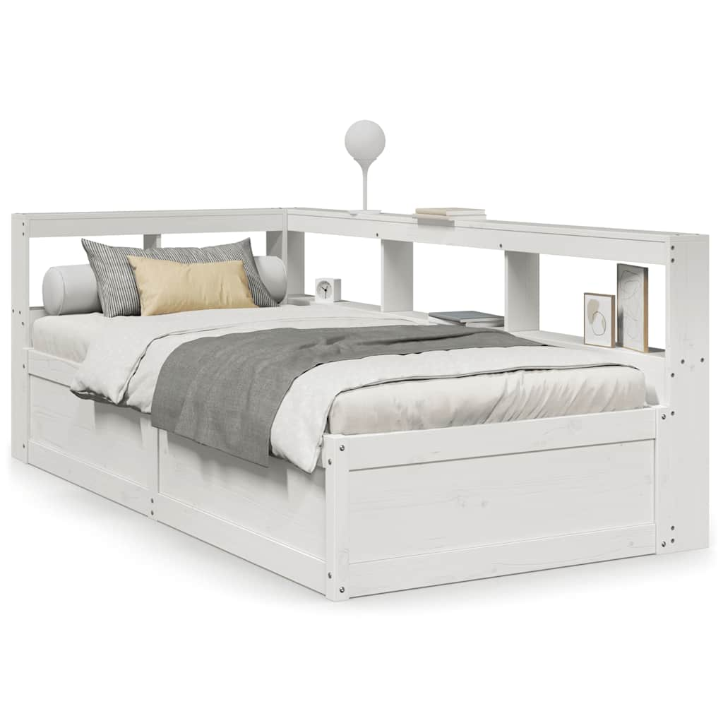 vidaXL Cama con estantería sin colchón madera maciza blanca 100x200 cm