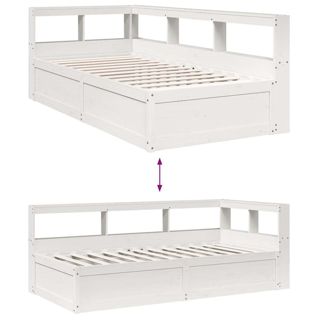 vidaXL Cama con estantería sin colchón madera maciza blanca 100x200 cm