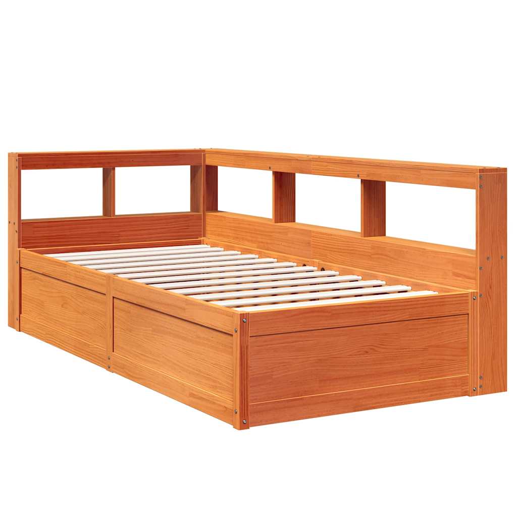 vidaXL Cama con estantería sin colchón madera maciza marrón 100x200 cm