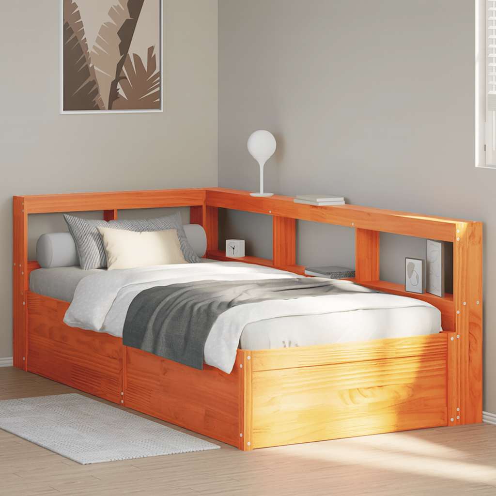 vidaXL Cama con estantería sin colchón madera maciza marrón 100x200 cm