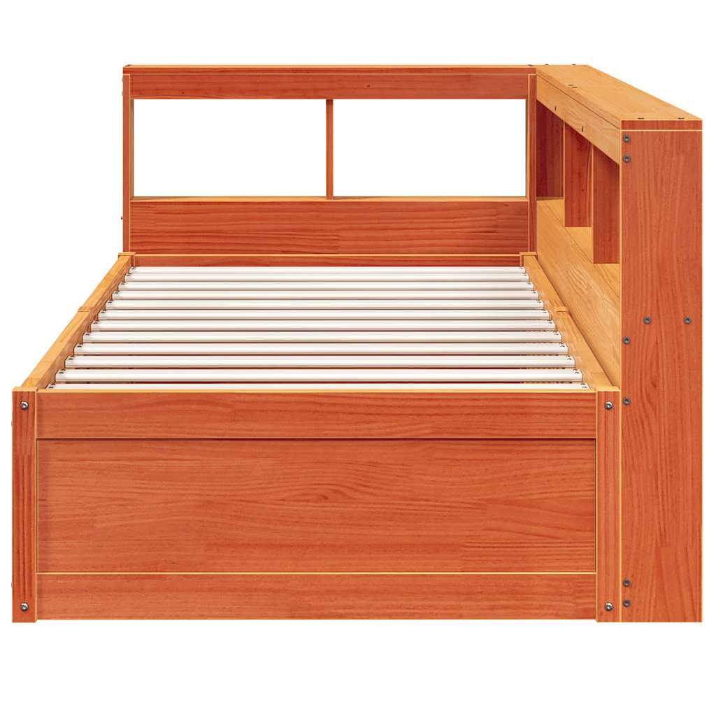 vidaXL Cama con estantería sin colchón madera maciza marrón 100x200 cm