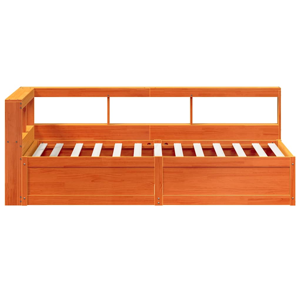 vidaXL Cama con estantería sin colchón madera maciza marrón 100x200 cm