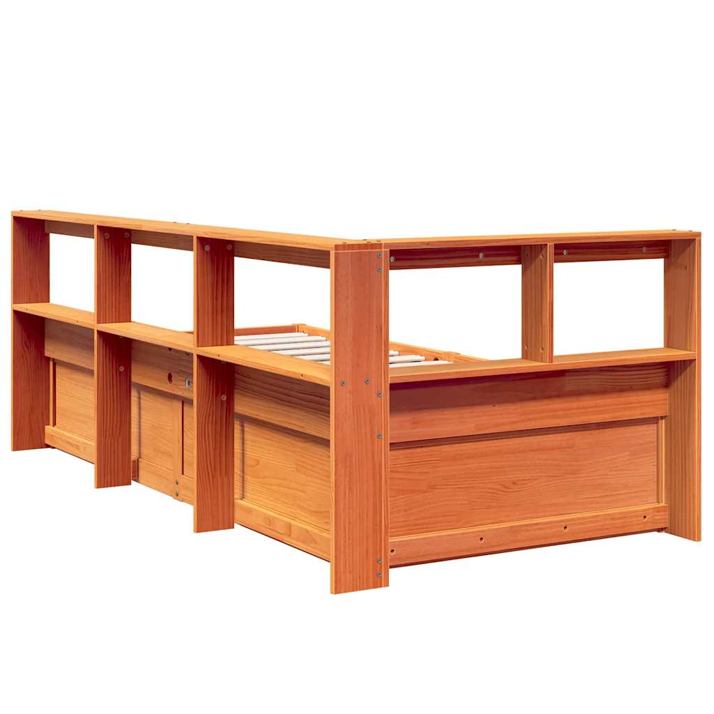 vidaXL Cama con estantería sin colchón madera maciza marrón 100x200 cm