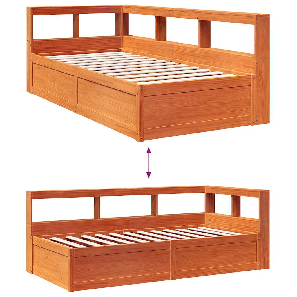 vidaXL Cama con estantería sin colchón madera maciza marrón 100x200 cm