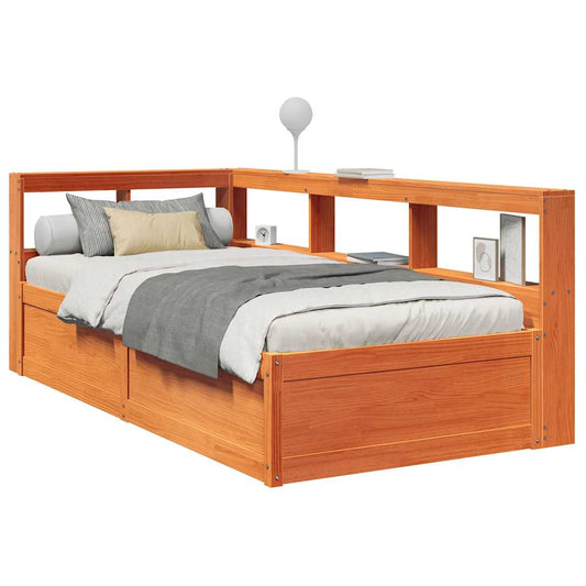 vidaXL Cama con estantería sin colchón madera maciza marrón 100x200 cm