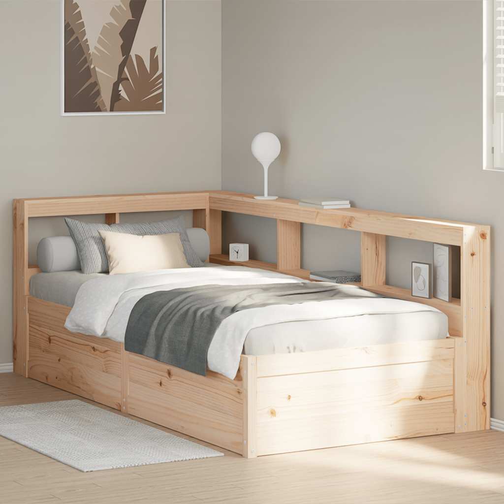 vidaXL Cama con estantería sin colchón madera maciza de pino 90x200 cm