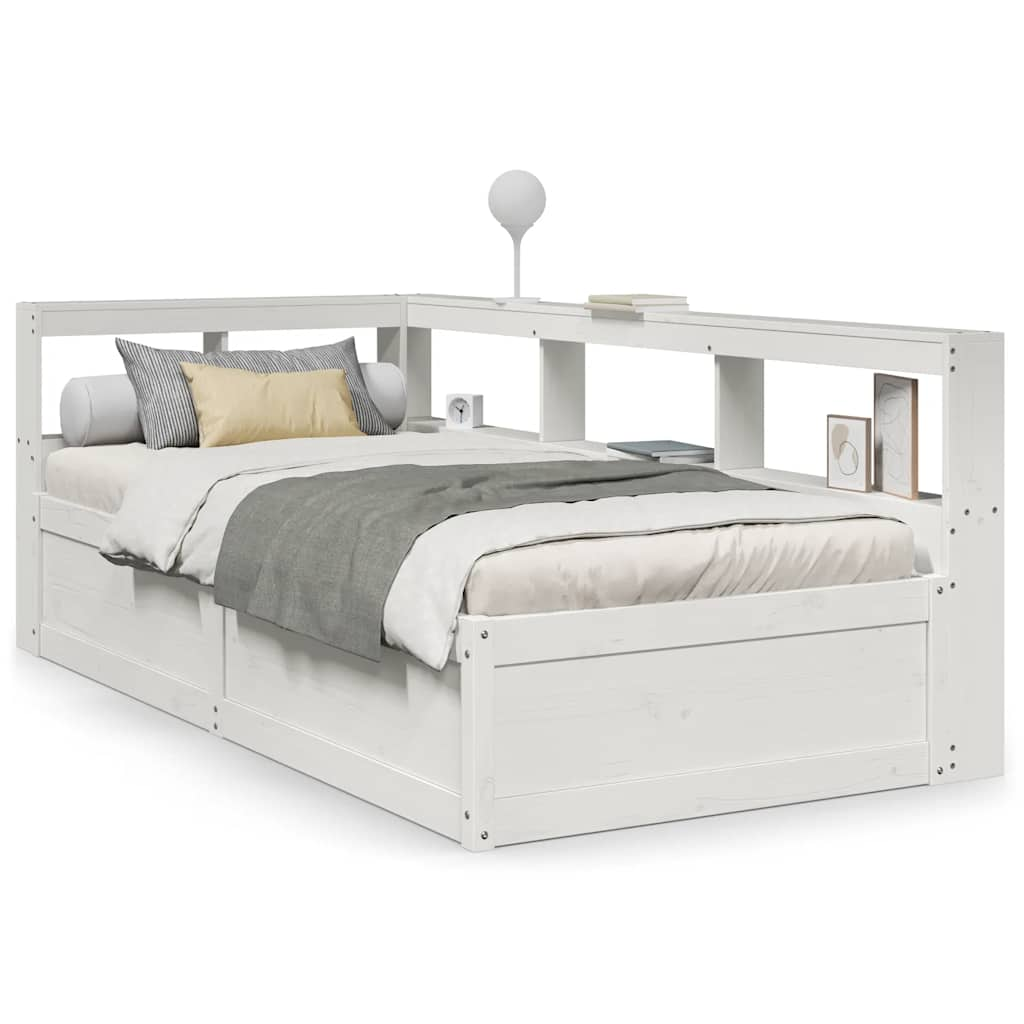 vidaXL Cama con estantería sin colchón madera maciza blanco 90x200 cm