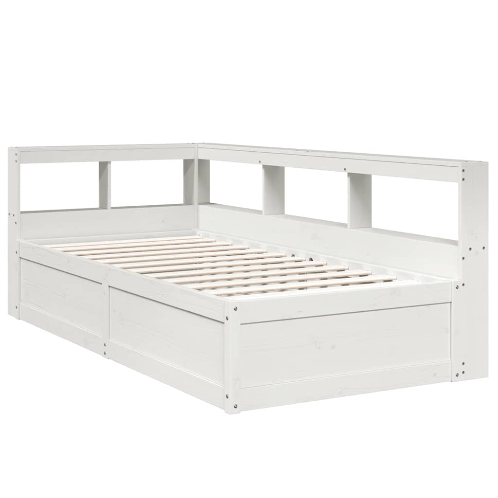 vidaXL Cama con estantería sin colchón madera maciza blanco 90x200 cm