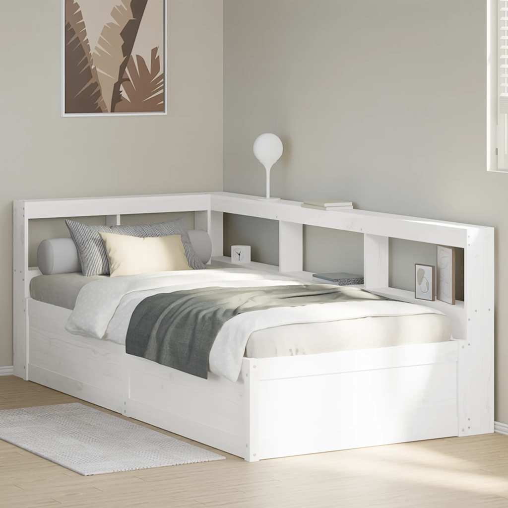 vidaXL Cama con estantería sin colchón madera maciza blanco 90x200 cm