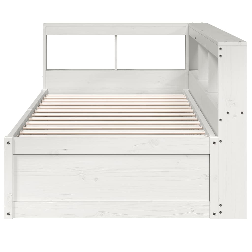 vidaXL Cama con estantería sin colchón madera maciza blanco 90x200 cm