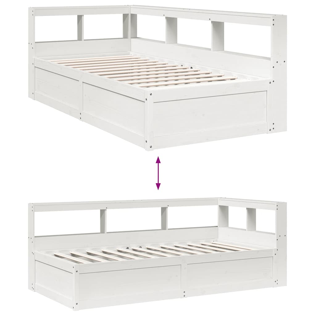 vidaXL Cama con estantería sin colchón madera maciza blanco 90x200 cm