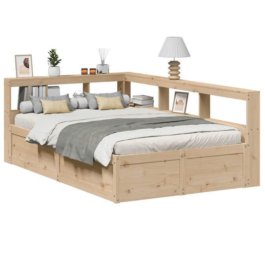 vidaXL Cama con estantería sin colchón madera maciza de pino 140x190cm