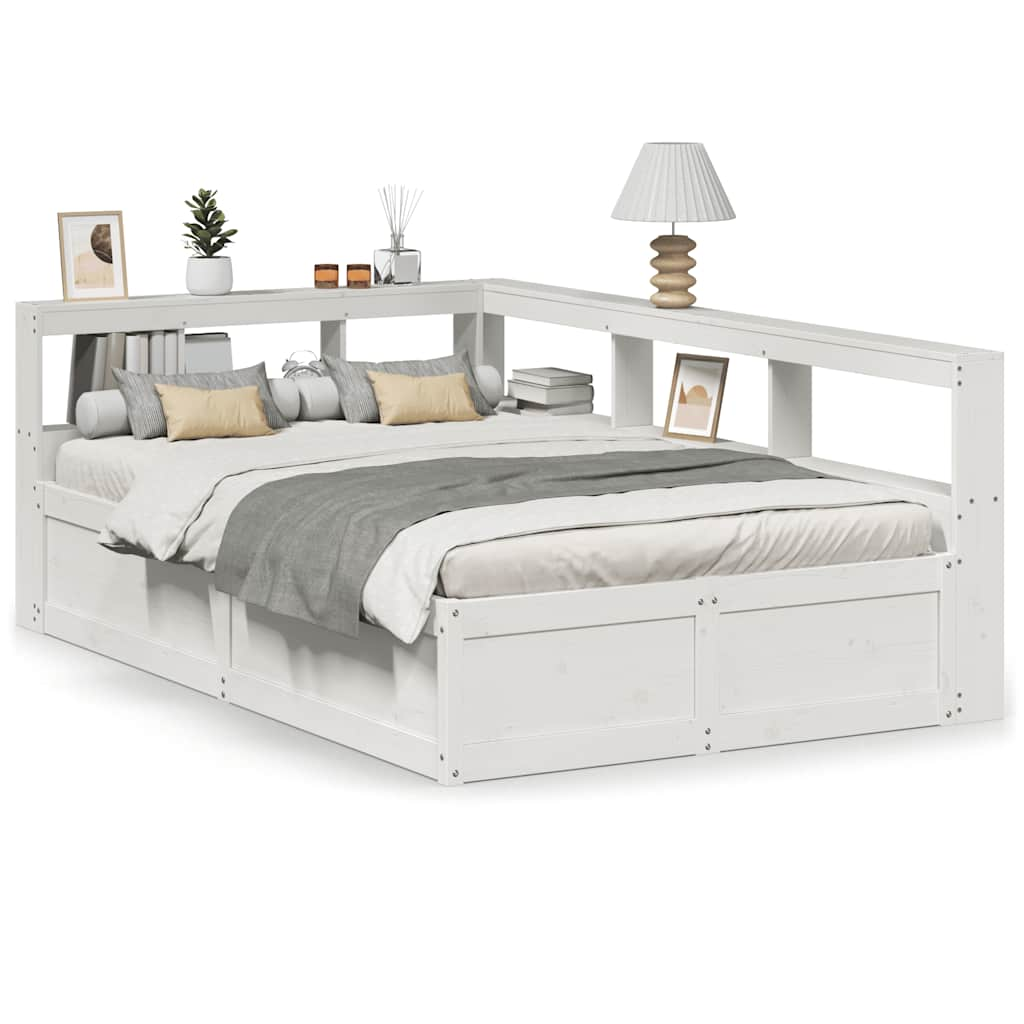 vidaXL Cama con estantería sin colchón madera maciza blanca 140x190 cm