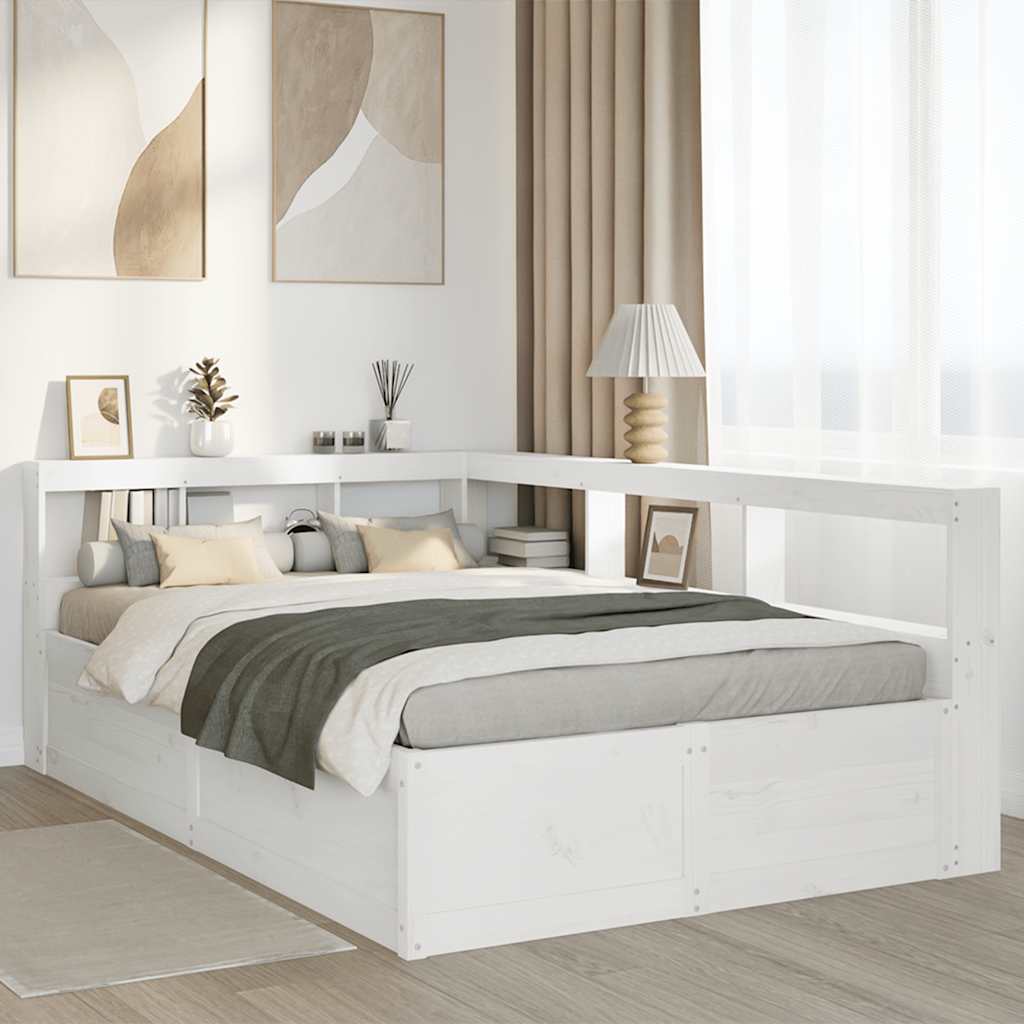 vidaXL Cama con estantería sin colchón madera maciza blanca 140x190 cm