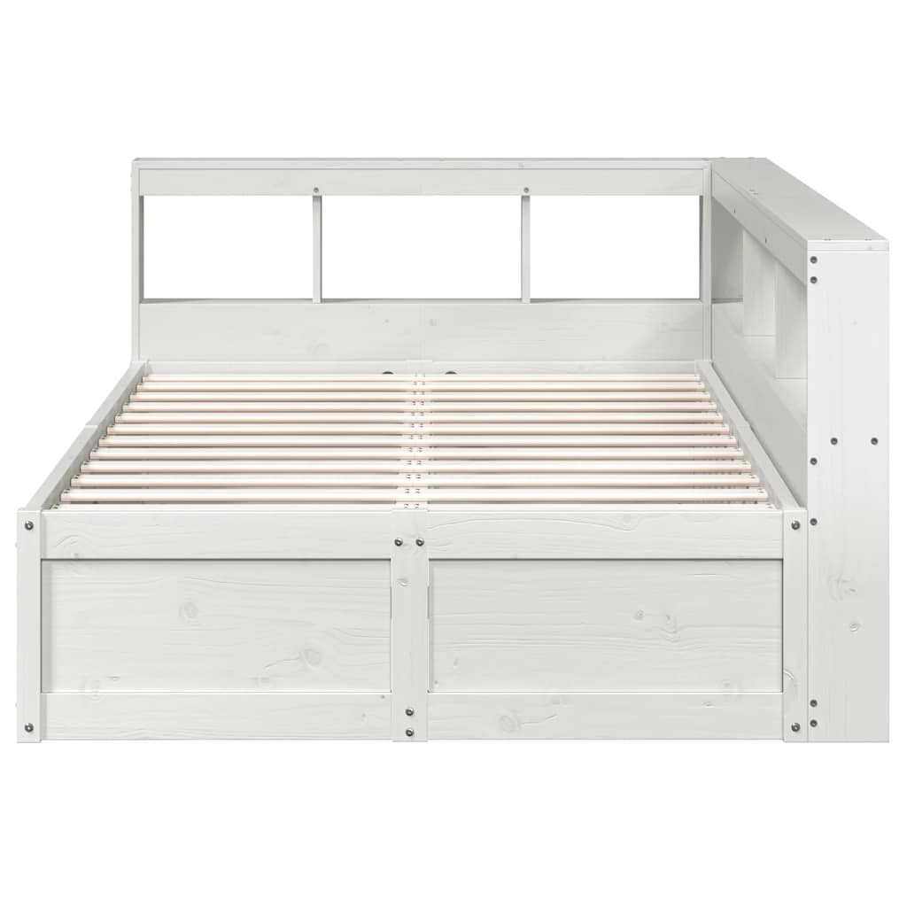 vidaXL Cama con estantería sin colchón madera maciza blanca 140x190 cm