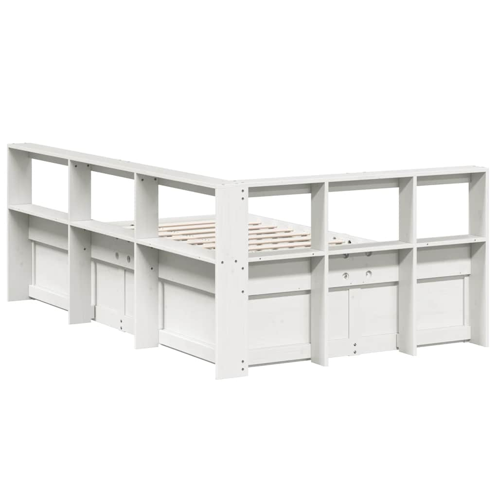 vidaXL Cama con estantería sin colchón madera maciza blanca 140x190 cm