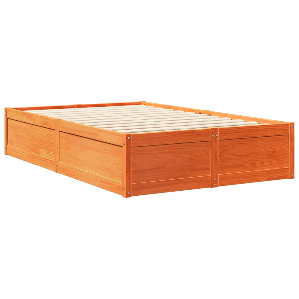 vidaXL Cama con estantería sin colchón madera maciza marrón 140x190 cm