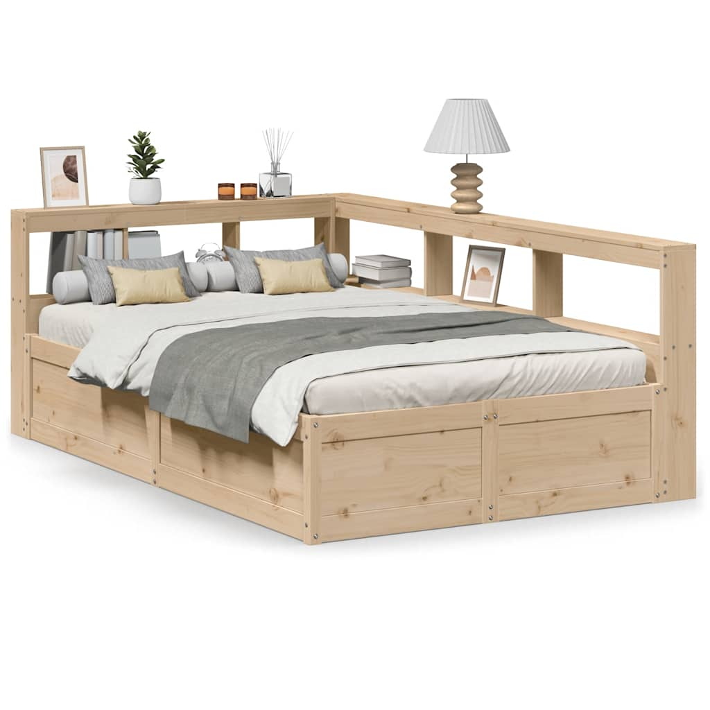 vidaXL Cama con estantería sin colchón madera maciza de pino 135x190cm