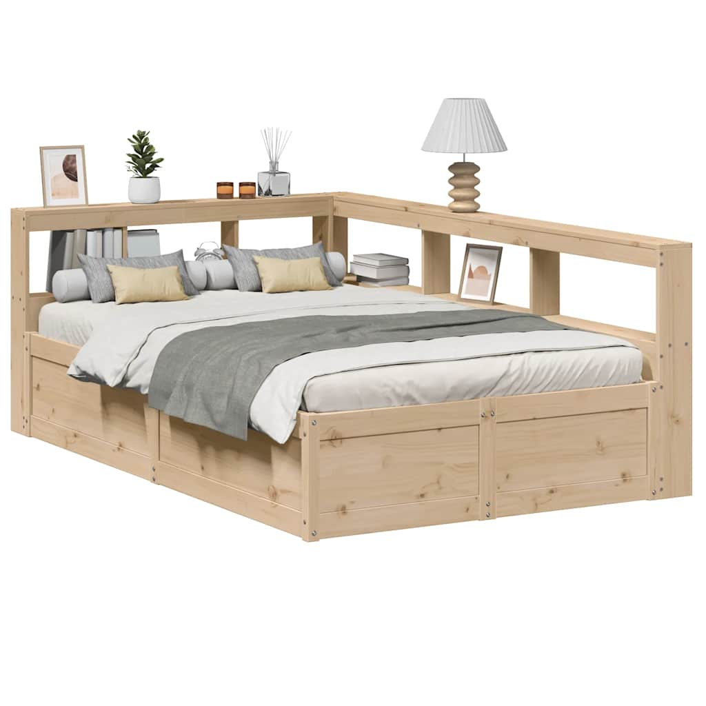 vidaXL Cama con estantería sin colchón madera maciza de pino 135x190cm