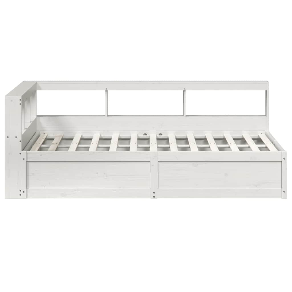 vidaXL Cama con estantería sin colchón madera maciza blanca 135x190 cm