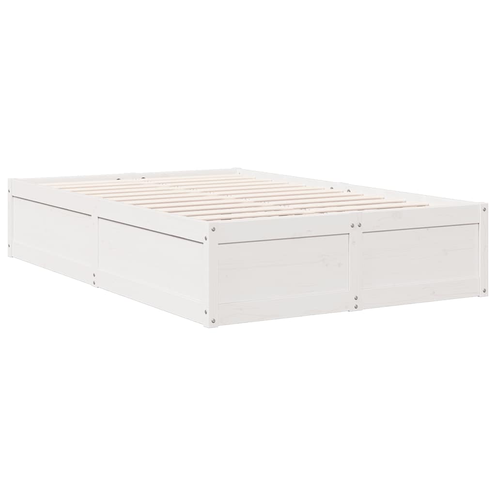 vidaXL Cama con estantería sin colchón madera maciza blanca 135x190 cm