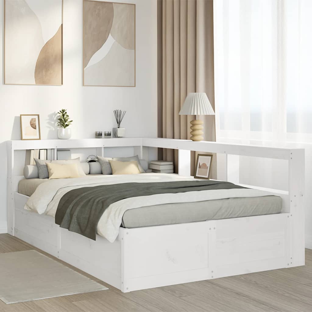 vidaXL Cama con estantería sin colchón madera maciza blanca 120x190 cm