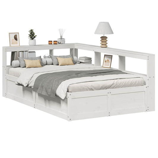 vidaXL Cama con estantería sin colchón madera maciza blanca 120x190 cm