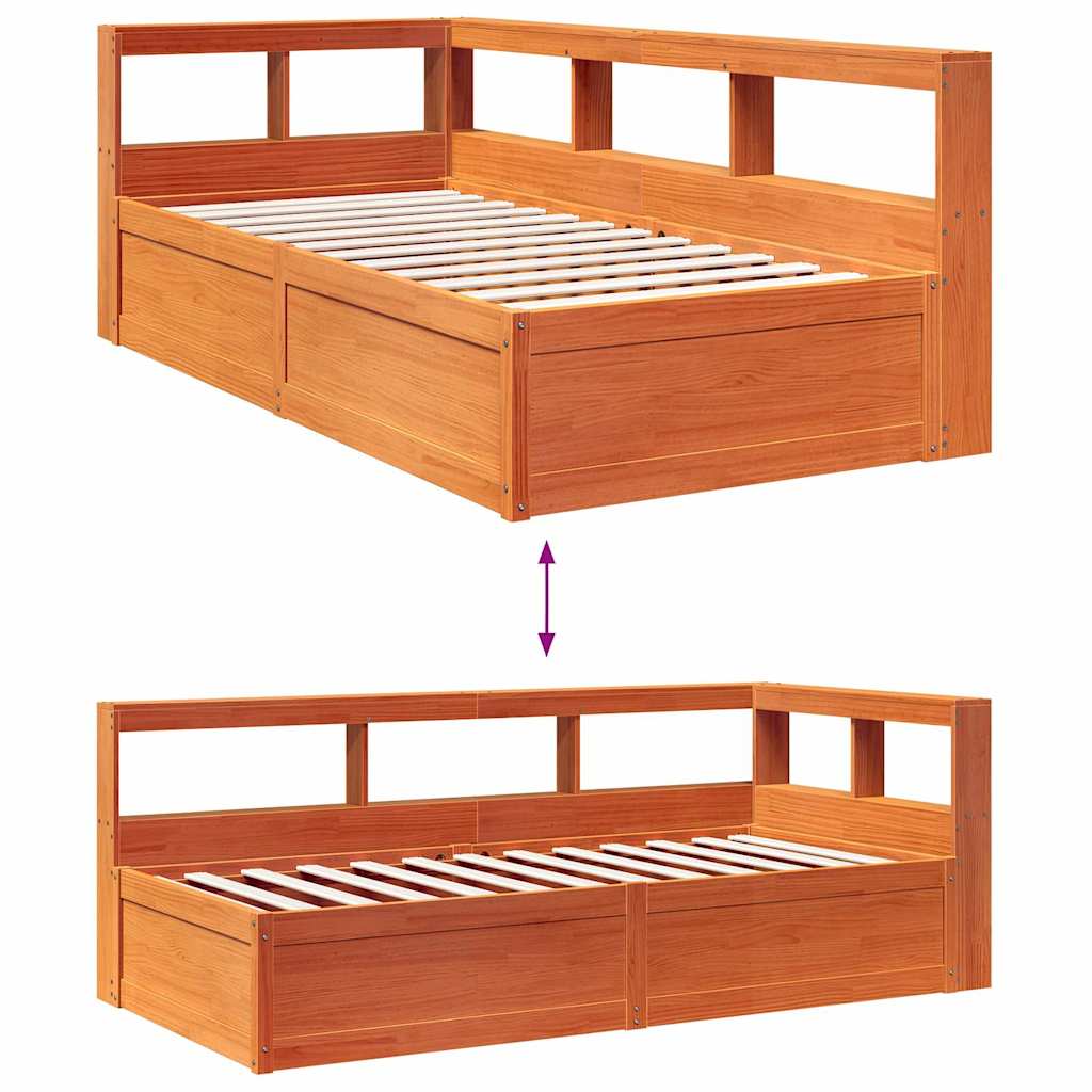 vidaXL Cama con estantería sin colchón madera maciza marrón 90x190 cm