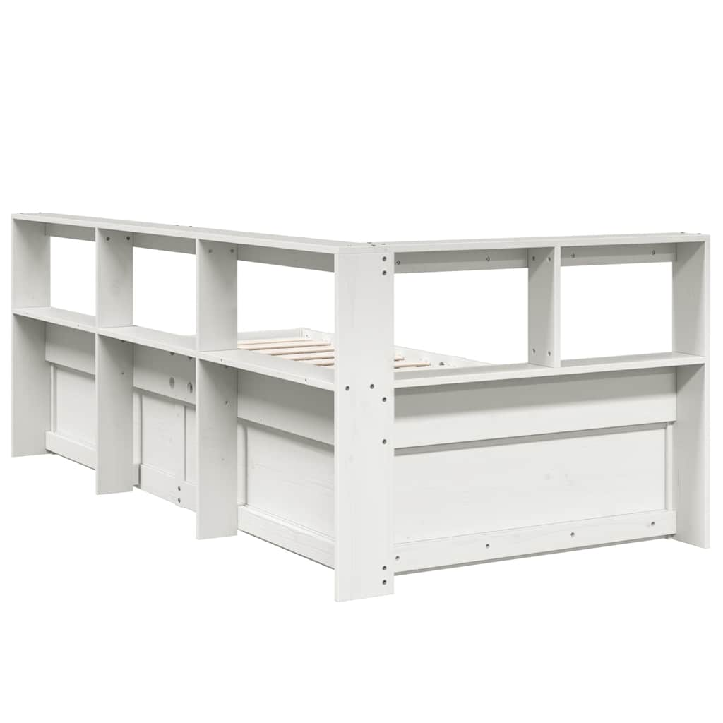 vidaXL Cama con estantería sin colchón madera maciza blanca 75x190 cm