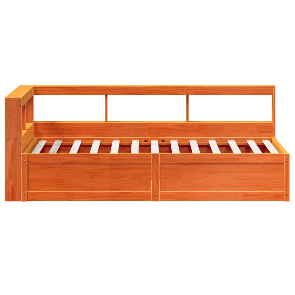 vidaXL Cama con estantería sin colchón madera maciza marrón 75x190 cm