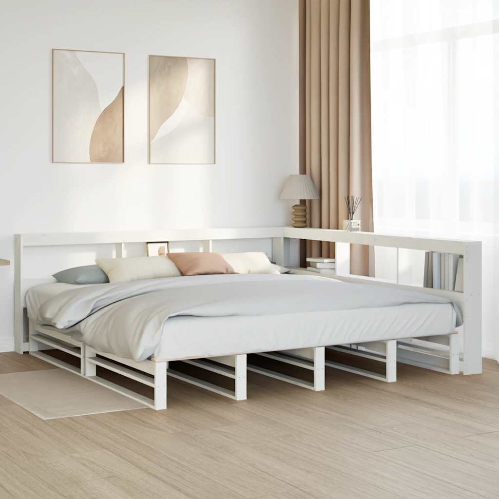 vidaXL Cama con estantería sin colchón madera maciza blanca 200x200 cm