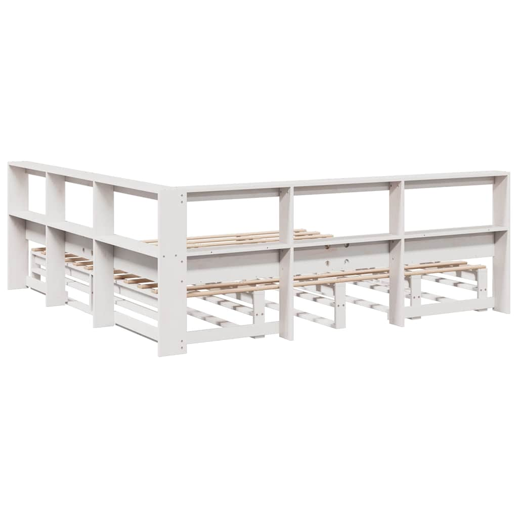 vidaXL Cama con estantería sin colchón madera maciza blanca 200x200 cm