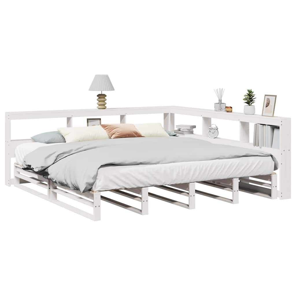 vidaXL Cama con estantería sin colchón madera maciza blanca 200x200 cm