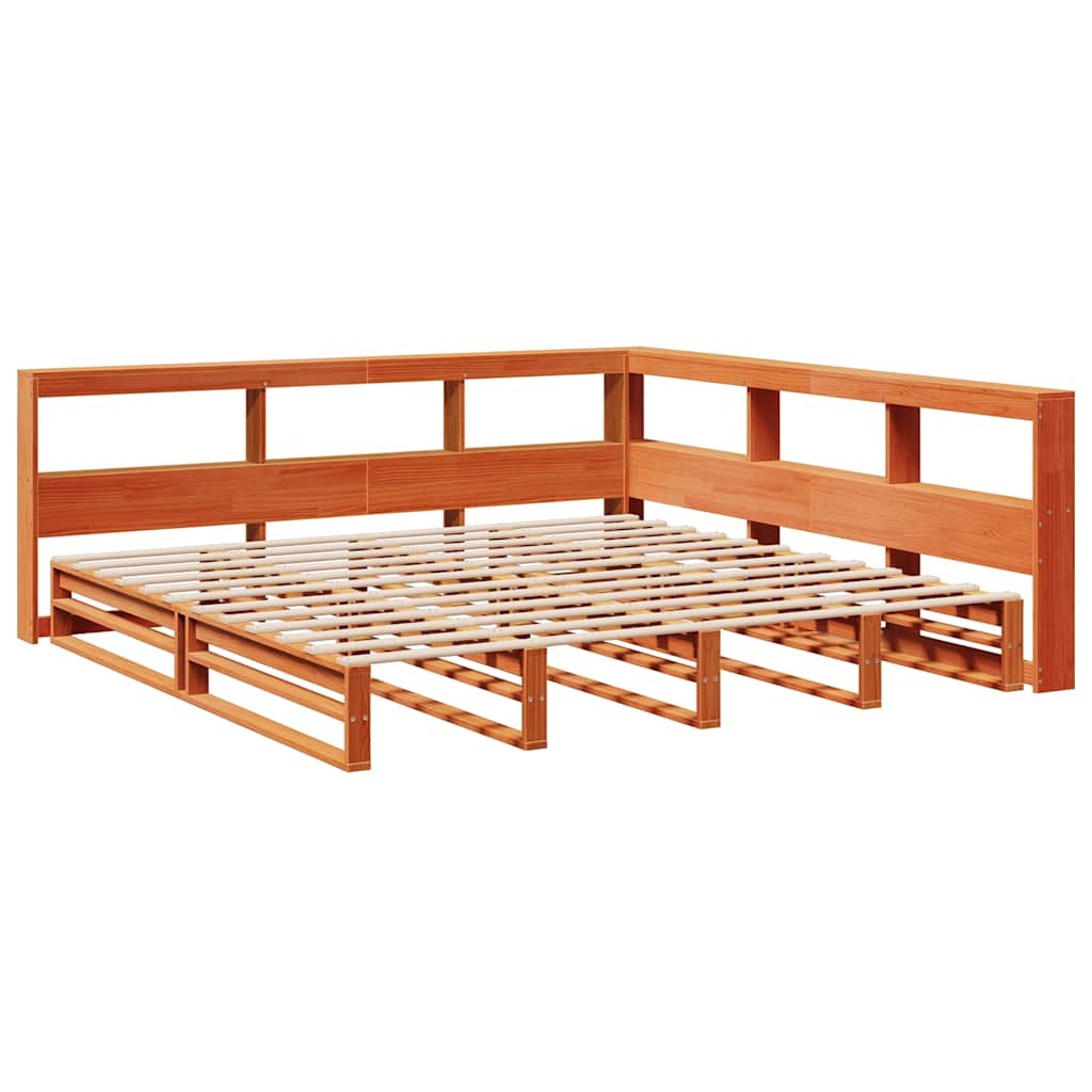 vidaXL Cama con estantería sin colchón madera maciza marrón 200x200 cm