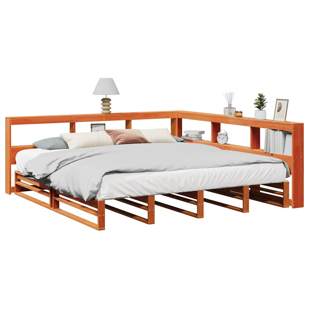 vidaXL Cama con estantería sin colchón madera maciza marrón 200x200 cm