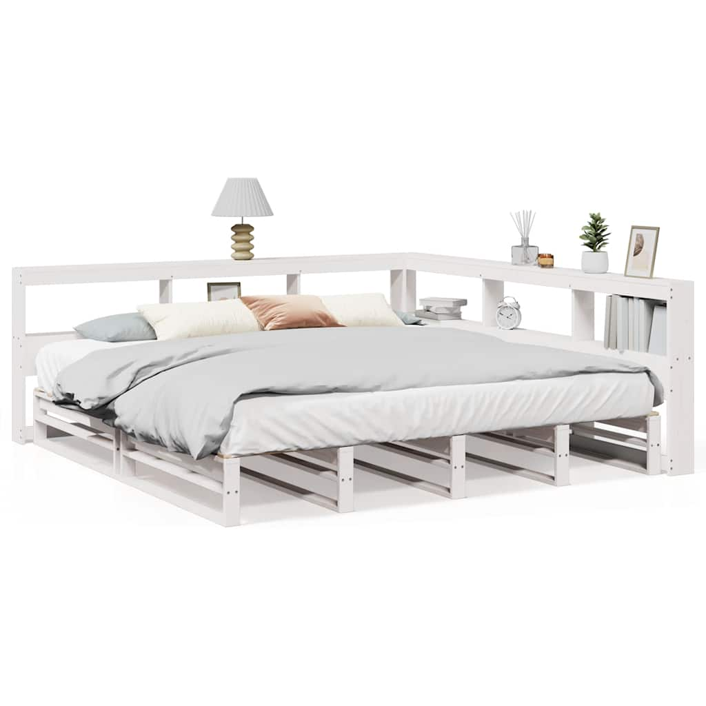 vidaXL Cama con estantería sin colchón madera maciza blanca 180x200 cm