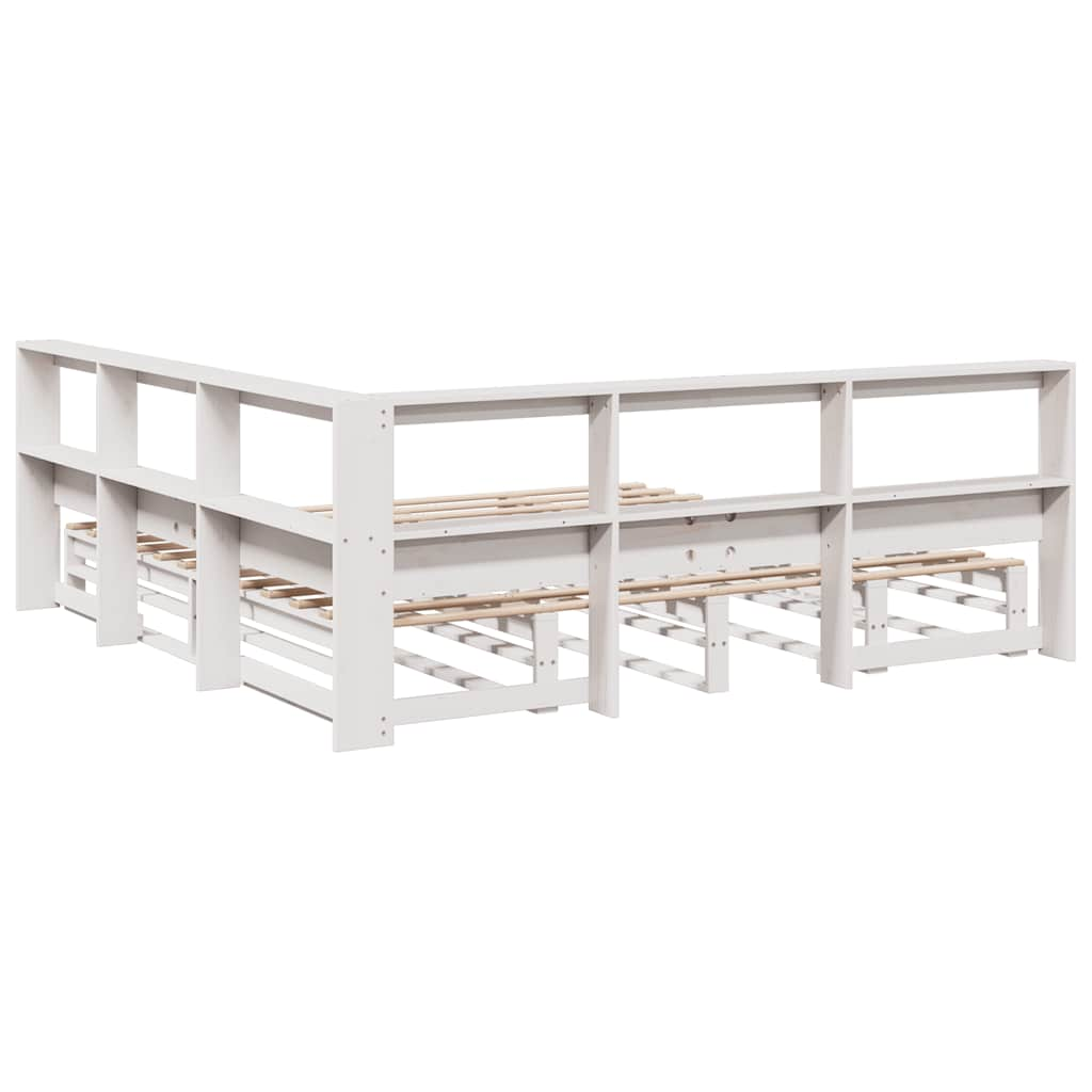 vidaXL Cama con estantería sin colchón madera maciza blanca 180x200 cm