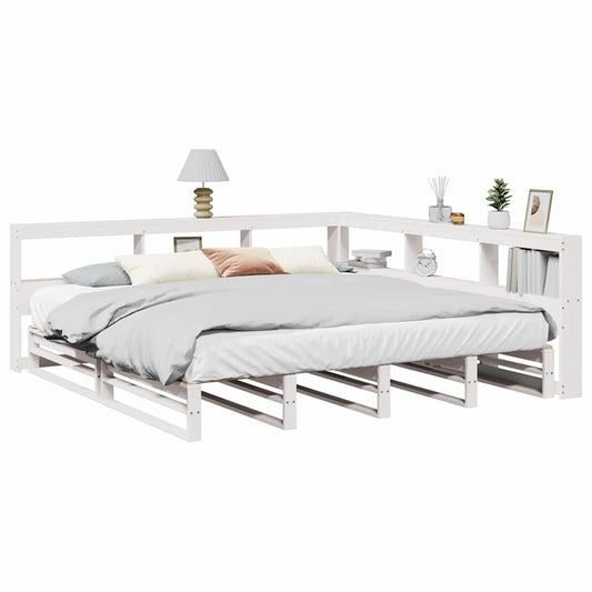 vidaXL Cama con estantería sin colchón madera maciza blanca 180x200 cm