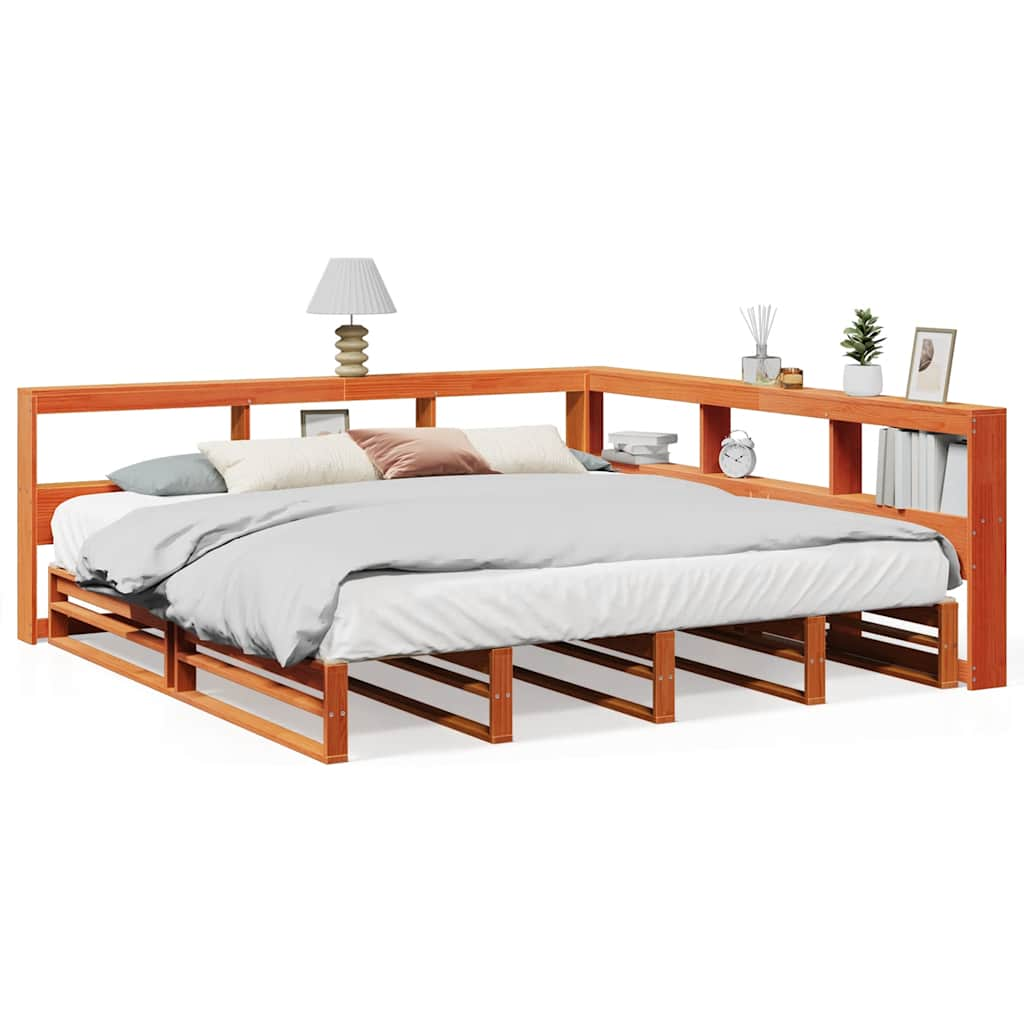 vidaXL Cama con estantería sin colchón madera maciza marrón 180x200cm