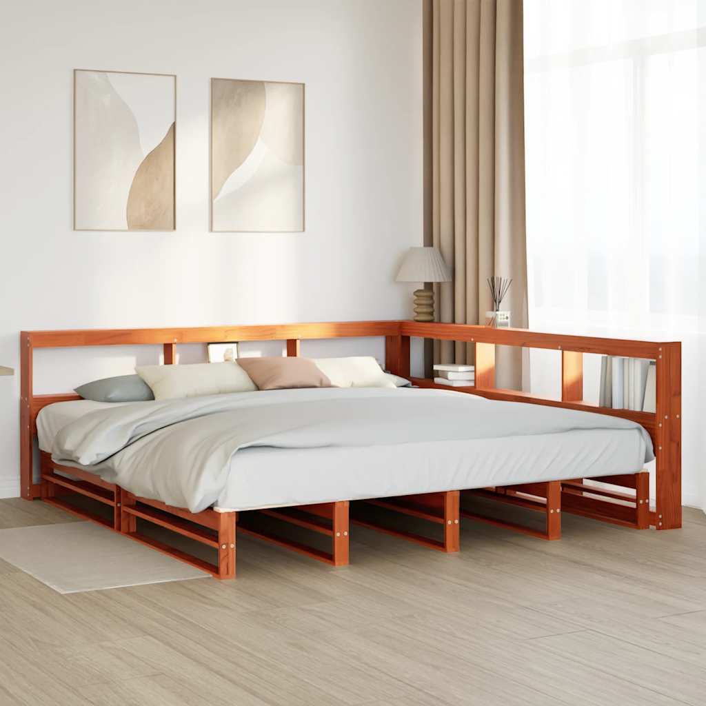 vidaXL Cama con estantería sin colchón madera maciza marrón 180x200cm