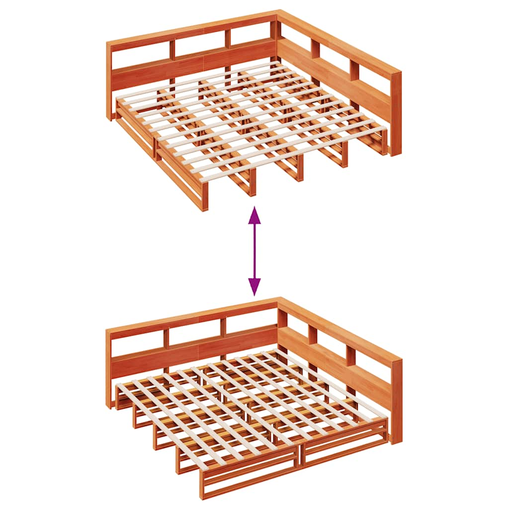 vidaXL Cama con estantería sin colchón madera maciza marrón 180x200cm