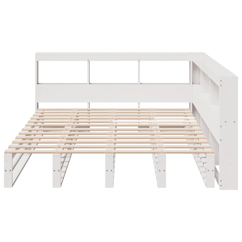 vidaXL Cama con estantería sin colchón madera maciza blanca 160x200 cm