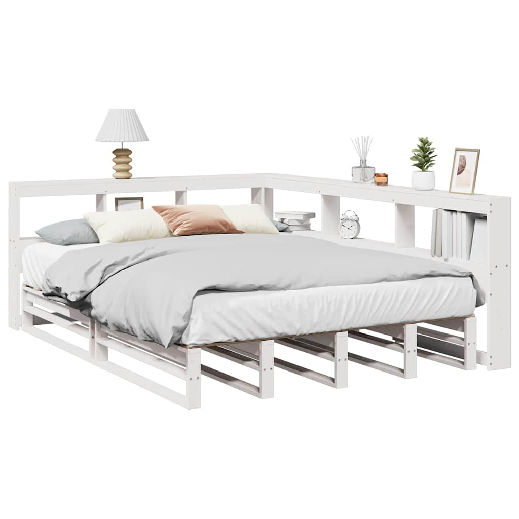 vidaXL Cama con estantería sin colchón madera maciza blanca 160x200 cm