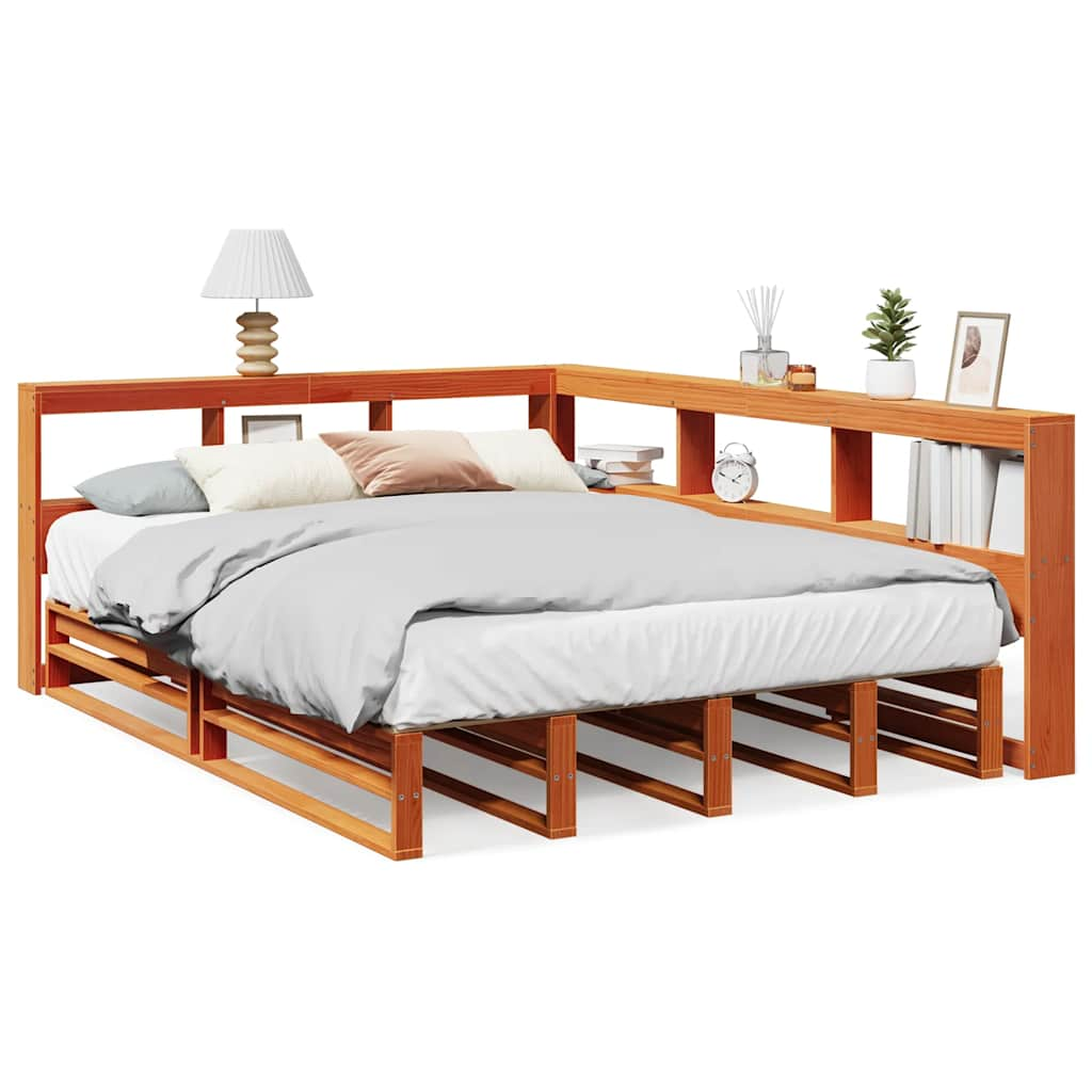 vidaXL Cama con estantería sin colchón madera maciza marrón 160x200 cm